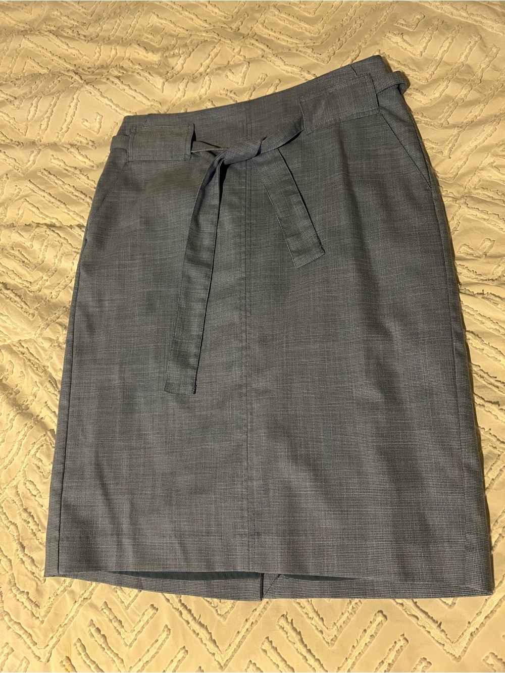 Classic Light Blue Pencil Skirt with Waist Tie